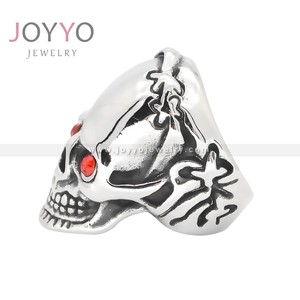 Vente en gros Bon Prix Biker Hommes En Acier Inoxydable Crâne Accessoires <span class=keywords><strong>Pierre</strong></span> Rouge Moto Anneau avec Zircon pour Big Bike Bijoux - Product Image 2
