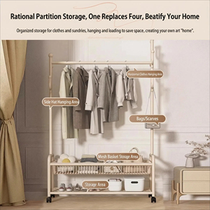 Perchero de pie metálico <span class=keywords><strong>simple</strong></span>, móvil, para dormitorio, con estante para sombreros, para almacenamiento de ropa, doble o individual, para exhibición de ropa, zapatos y baño - Product Image 6