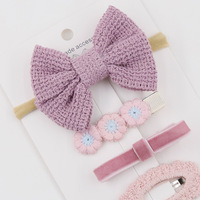 4 pièces/lot Crochet marguerite bébé filles cheveux arcs velours Snap Bobby tricoté élastique Nylon bandeaux cheveux accessoires ensemble pour enfants