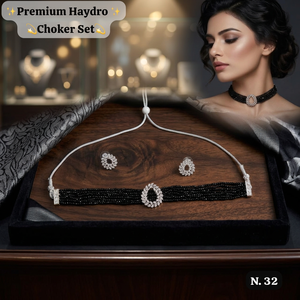 High Quality Silver Plated Hydro Bead Choker Necklace <b>Set</b> Royal Blue Sapphire Multi Layer Crystal Beads Collar Necklace CZ Stud - Product Image 3