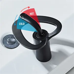 Robinets mitigeurs de lavabo chaud et froid Robinets de salle de bain Cascade en laiton Mitigeur monté sur pont Blanc et or/Noir/Gris pistolet/Chrome - Product Image 4