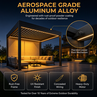 Pergola motorisée de luxe 3x3m en aluminium avec toit à lames orientables, abri anti-rouille pour balcon et jardin nocturne
