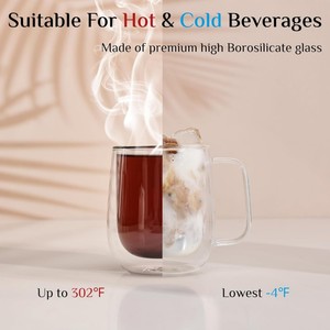 250ml venta al por mayor personalizado Ambiental Alto borosilicato café de doble pared de vidrio agua taza de café taza de <span class=keywords><strong>desayuno</strong></span> con asa - Product Image 4