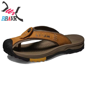 Sandalias tipo chanclas de cuero genuino para hombre, suela gruesa resistente al desgaste, antideslizantes, cómodas, transpirables, zapatos de playa informales para verano - Product Image 5
