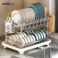 Égouttoir à vaisselle multifonctionnel XDRD à double niveau en acier inoxydable réglable pour comptoir de cuisine, organiseur de bols et assiettes