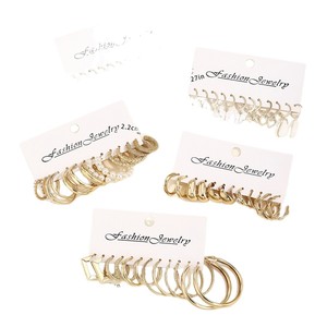 Juego de Aretes de Aro Unisex de Aleación de Zinc con Baño de Oro, Diseño Geométrico Europeo Americano, Joyería Transfronteriza de Moda - Product Image 5