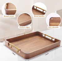 Plateau de service en bois avec poignées - Plateau pour table basse/repas au lit/présentoir à bougies, décoratif pour cuisine/salle à manger/maison