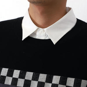 Pulls pour hommes avec LOGO personnalisé pull à manches longues tricots pull en coton à col rabattu en jacquard à carreaux pour hommes - Product Image 5