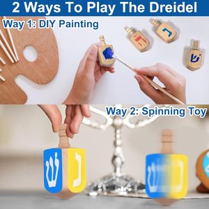 Hanukkah Dreidel in <span class=keywords><strong>legno</strong></span>, bianco in <span class=keywords><strong>legno</strong></span> naturale Chanukah Dreidel progetto fai da te dipinto per i giochi di festa di Hanukkah decorazioni di Hanukkah - Product Image 4