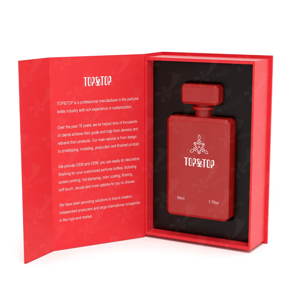 Embalagem de caixa de presente magnética personalizada, frasco de perfume de luxo 30ml 50ml 100ml, frasco de vidro quadrado plano vazio para perfume