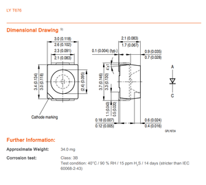 Osrams 20mA 355mcd T676-S1T1-26-Z อย่างเดียว LED สีเหลือง587nm แบบแยก2V 2-PLCC SMD 120มุมมอง CRI 70/80/90 - Product Image 6