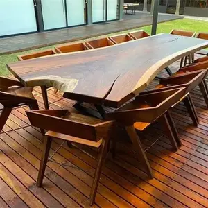 Outdoor South America Walnut Natural Shape Table Top Live Edge Wood Slab Restaurant Dining Table
