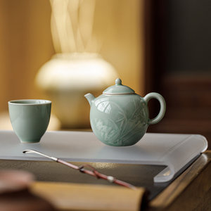 Guanlan Banana Moonlight Relief Jade Hat Teapot Ceramic Handmade Kung Fu <b>Tea</b> <b>Set</b> Round With Lid Afternoon <b>Tea</b> - Product Image 3