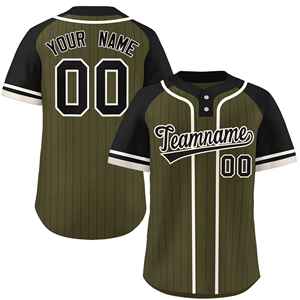Camiseta de Softbol Personalizada con Rayas Color Negro Crema y Mangas Raglán, Auténtica, con Dos Botones - Product Image 1