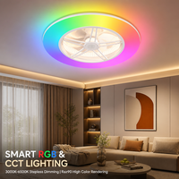 Ventilateur de plafond en métal à profil bas 22 pouces avec Wi-Fi Tuya, lumière RGB, haut-parleur d'ambiance, application intelligente, moteur DC, design moderne minimaliste, télécommande