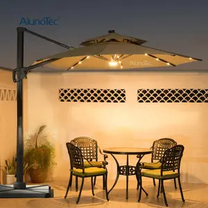 Outdoor Moderne Solar Licht Stof Draaien 360 Graden Cafe Parasols Parasols Pergola Patio Romeinse Paraplu