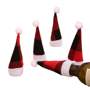 Sombreros navideños, tapas a cuadros para cubiertos, decoraciones para tapas de botellas, decoraciones navideñas para la mesa del hogar, juegos de cubiertos - Product Image 5