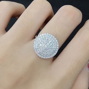 Bague de cocktail Q029 pour femme en argent 925, sertie de cristaux brillants ronds et de strass, bijoux de fête - Product Image 4