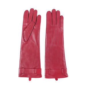 Heißer Verkauf Rote Lange Party-Lederhandschuhe für Damen aus Schafsleder mit Riemenmanschette - Product Image 2