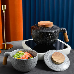 Bol à soupe et à <span class=keywords><strong>salade</strong></span> en céramique de haute qualité avec couvercle, style minimaliste, créatif pour la maison, vente en gros, fabriqué en pierre de Maifan - Product Image 4