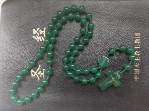 Colgante de Cruz de ágata de piedra natural, collar de Rosario anudado con cuentas de oración de piedra <span class=keywords><strong>Original</strong></span> - Product Image 5