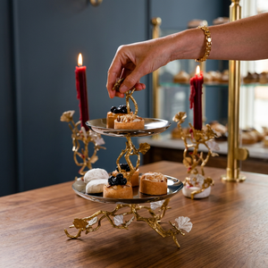 Support à gâteau en métal à 2 niveaux avec design de branche décorative |   Élégant présentoir à desserts et pâtisseries pour la maison et les événements - Product Image 4