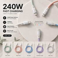 Câble de charge USB C PD 240W 5A 1,2M Type C vers Type C en nylon tressé USB 2.0 Cordon de données rapide OEM ODM Petites commandes acceptées