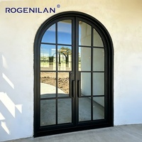 Puertas Batientes Dobles de Aluminio Ultra Estrechas Impermeables Rogenilan, Puerta Exterior de Cristal Simple para Casas
