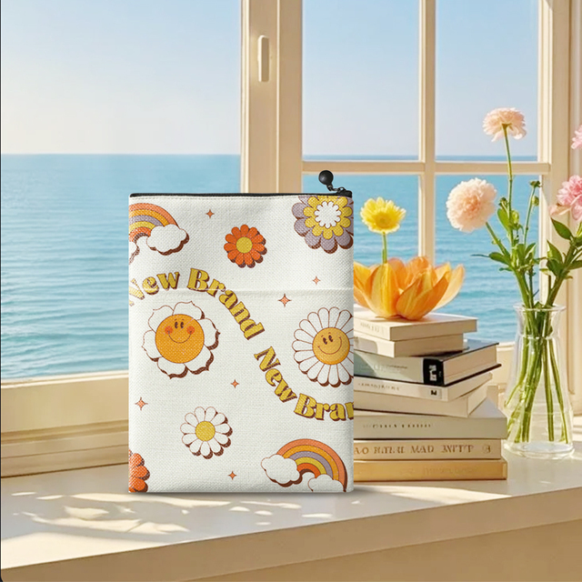 Sublimation Blank Book Cover DIY Cotton Linen Book Sleeve With Middle Pocket Design Heat Transfer Fabric Book Cover With Zipper