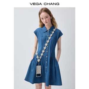 <span class=keywords><strong>Vestido</strong></span> <span class=keywords><strong>Camisero</strong></span> Azul <span class=keywords><strong>Vaquero</strong></span> VEGA CHANG para <span class=keywords><strong>Mujer</strong></span> con Cuello y Mangas Cortas, Botones, Corte en A, Mini <span class=keywords><strong>Vestido</strong></span> Casual - Product Image 2