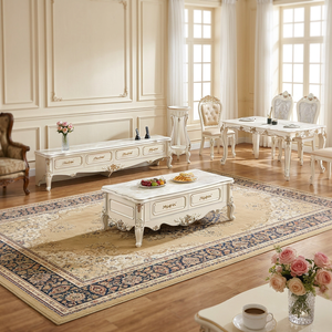 Ensemble de table à manger en bois massif de style européen avec 6 pièces, design antique, meubles de salle à manger pour la maison, le restaurant, l'hôtel - Product Image 2
