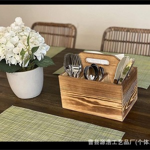 Caja de Madera para Cubiertos, Rectangular, Lacada, para Guardar Cubiertos, Decoración de Mesa de Cocina Interior - Product Image 1