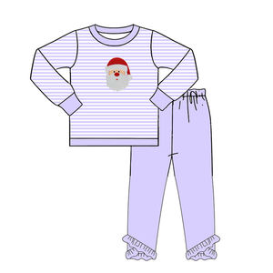 Père Noël Applique Bleu et Rose Rayé Noël Enfants Pjs En Gros Coton Toddler Garçons et Filles Pyjamas - Product Image 6