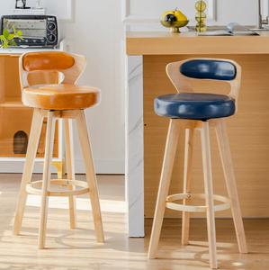 كراسي بار من الجلد الصناعي، كرسي عالي دوار للبار، قابل للتعديل من الخشب المنحني والحديد، مناسب لغرفة الطعام والمطبخ وغرفة المعيشة والفنادق والأماكن الخارجية - Product Image 4