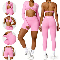 Vêtements de sport pour femmes avec logo personnalisé OEM, tenue de yoga, haut court moulant à bretelles, pantalon de fitness décontracté