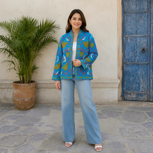 Boho Chic Jacket Handmade Embroidery Suzani <b>Velvet</b> Jacket Short Unsex Jacket <b>Coat</b> Two Side Pockets - Product Image 1