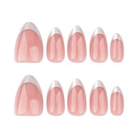 100% Acrylique, 30 pièces, Ongles artificiels à presser en forme d'amande, design minimaliste français argenté, personnalisables 3583