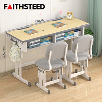 Ensemble de bureau et chaise d'étude ergonomique double avec chaises à coussin bleu doux réglables en hauteur pour enfants