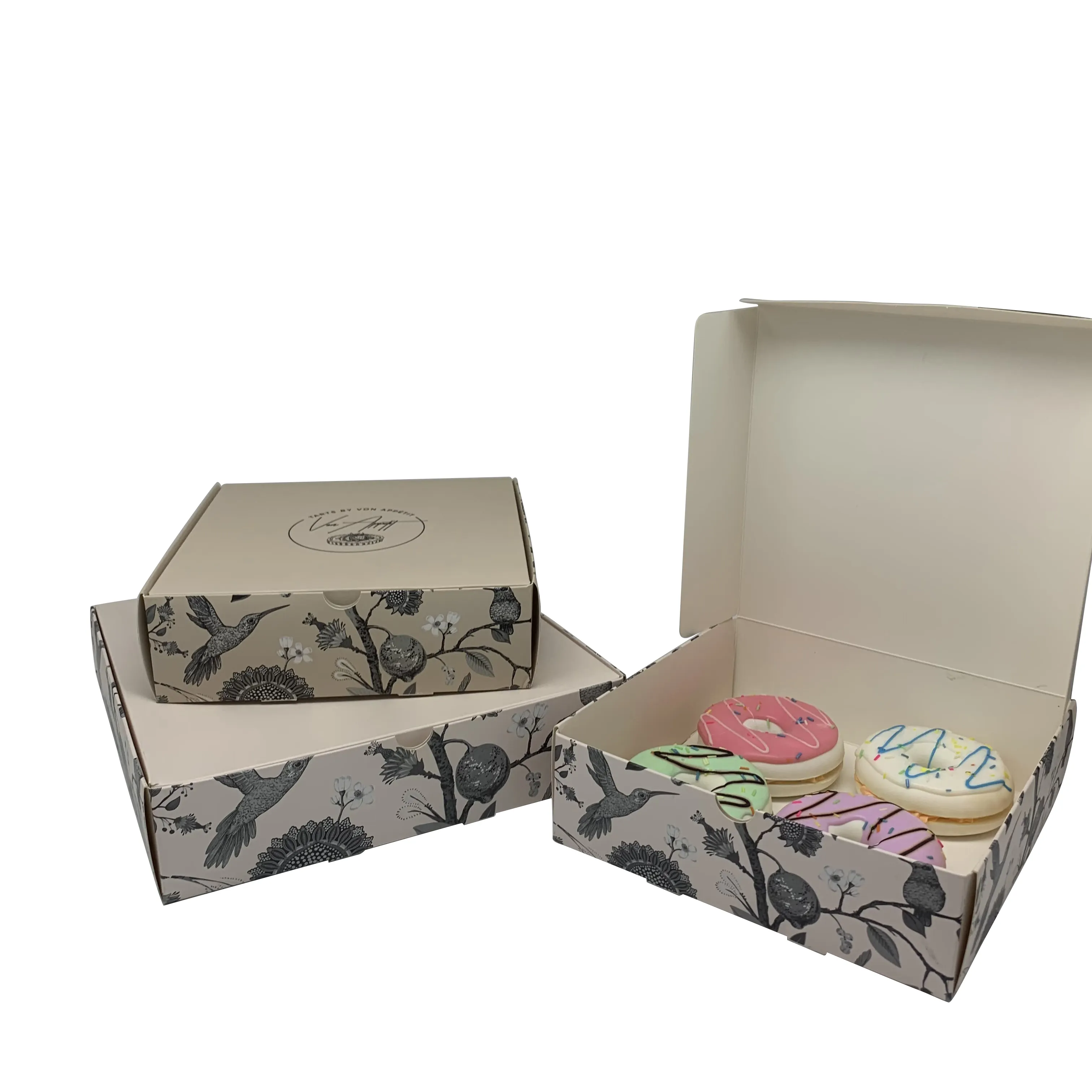 Unique Flower Design Customized Logo Cake Packaging 4 6 12 inch Cake Box High Quality Donut Macaron Cookies Packaging Paper Box