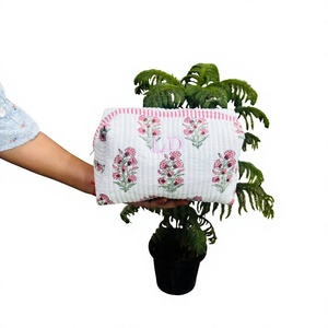 Nouvelle Trousse de Maquillage Florale en Coton avec Fermeture Éclair, Sac Cosmétique Grande Capacité pour Femme, Idéal Cadeau - Product Image 1