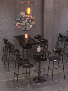 Barra de <span class=keywords><strong>Bar</strong></span> Industrial Retro con Tablero de Pizarra, Juego de <span class=keywords><strong>Mesa</strong></span> y Sillas de Piedra Hechas a Medida, Taburetes Altos - Product Image 1