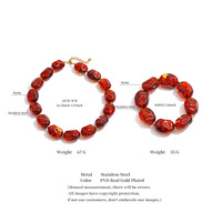 JINYOU 6455 Ensemble de bijoux en acier inoxydable avec collier et bracelet à maillons en perles de résine épaisses irrégulières à texture ambre bohème