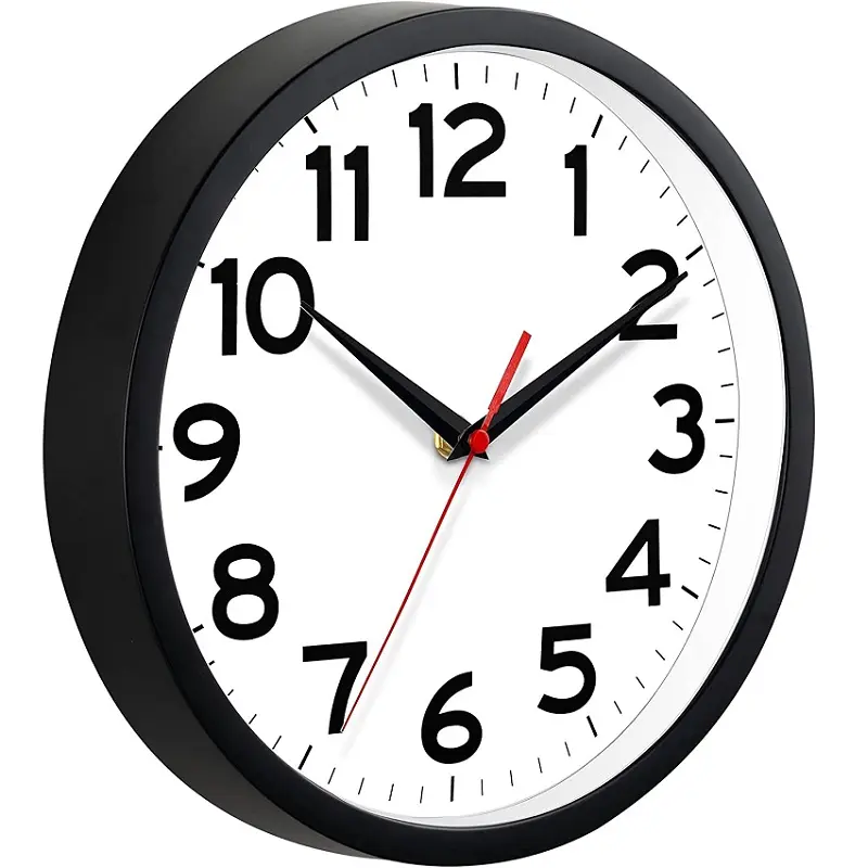 Promotion Cheap Plastic Wall Clock Black Frame White Dial 10 Inch Silent Modern Classic Quartz Round Custom Clocks