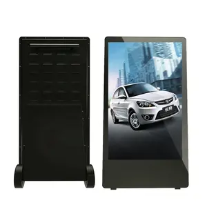 Tela móvel LCD para publicidade em cores com rodas, quiosque digital Totem, mesa de menus para uso ao ar livre, 43/49/55 polegadas