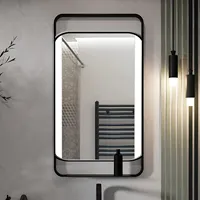 Роскошное зеркало с полкой и черной рамой с LED-подсветкой для ванной комнаты Hilton
