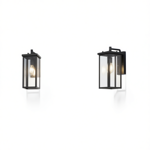 Appliques murales extérieures modernes 20 po H, cadre en aluminium noir, verre transparent, résistantes aux intempéries, éclairage de porche et d'entrée, ampoule E26 - Product Image 1