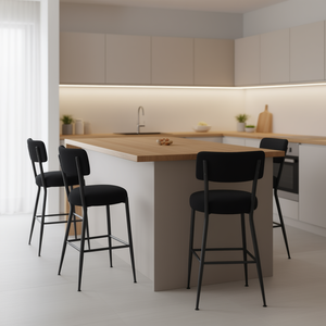 Juego de 2 Taburetes de Bar de tela de peluche modernos y negros con estilo, taburete alto cómodo con Base de Metal para cocina, comedor, sala de estar, Isla - Product Image 2