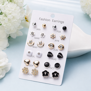 New 12 Pairs Tiny <b>Stud</b> Earrings Set Rhinestone Imitation Pearl Star Moon Flower <b>Small</b> Heart Earring Women Girl Cute Ear Jewelry - Product Image 5