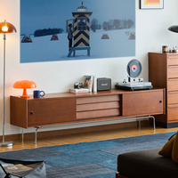 Rak TV Kayu Walnut Modern Desain Baru, Kabinet TV Kayu Solid untuk Ruang Tamu, Unit Rak TV