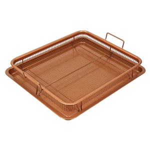 Copper Crisper Baking Tray with Elevated Mesh Crisping <strong>Grill</strong> <strong>Basket</strong> 2 Piece Set for Oven Stovetop <strong>Grill</strong> - Product Image 1